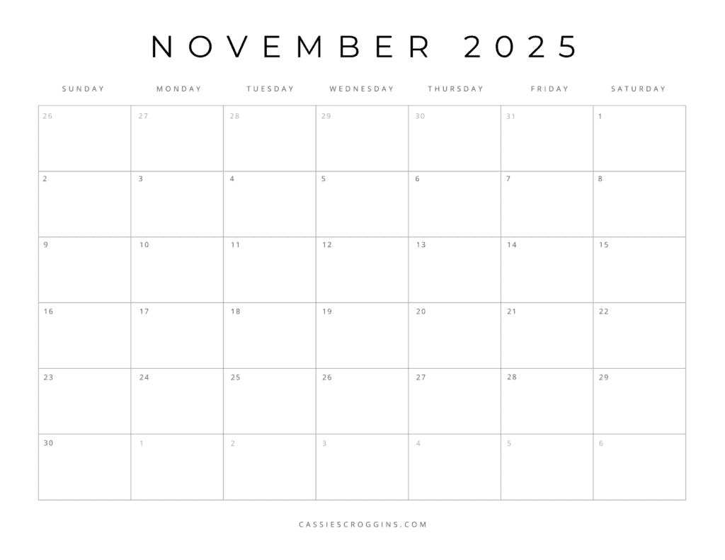 Free Printable 2025 Blank Calendar Templates (All 12 Months) for November 2025 Calendar Blank