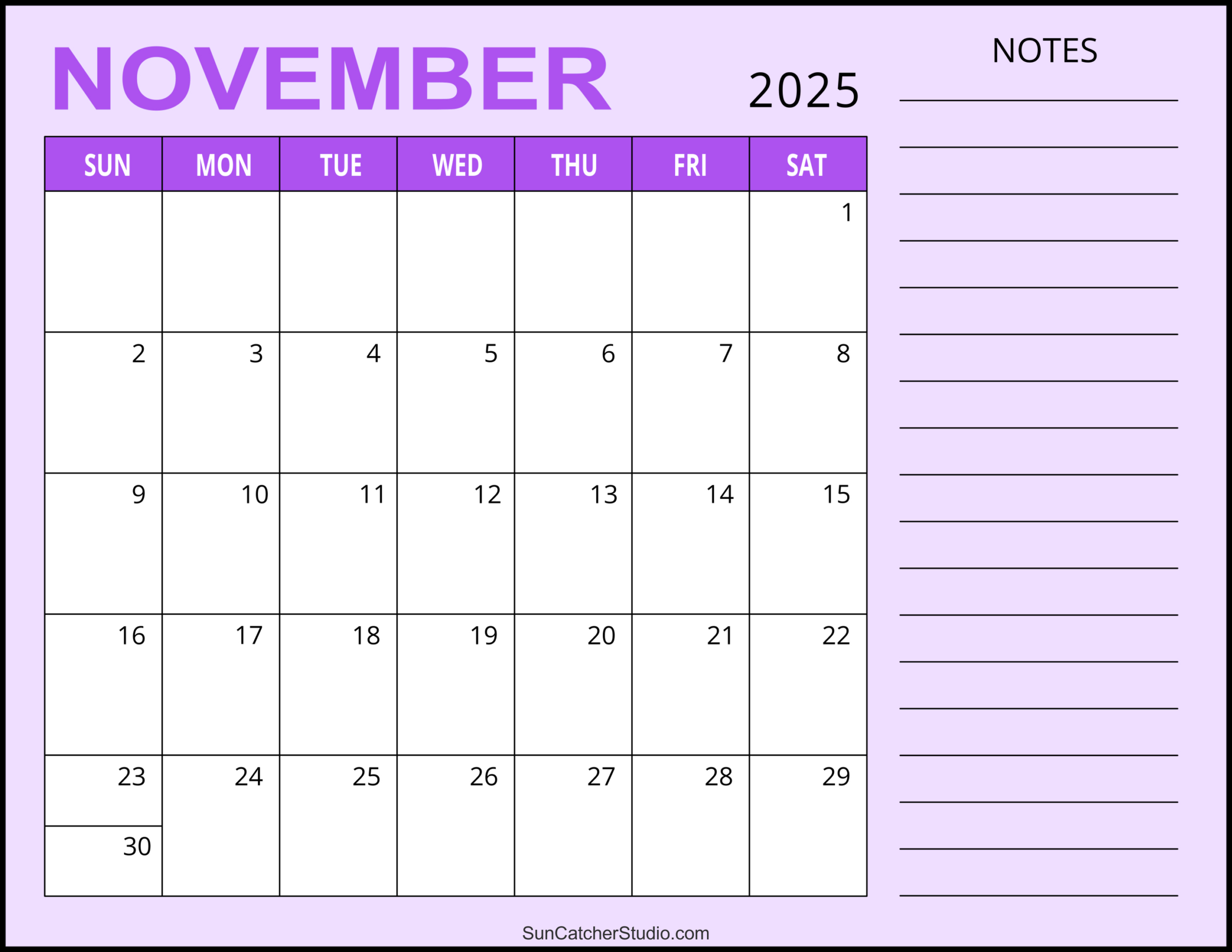 November 2025 Calendar (Free Printable) – Free Printables throughout Printable Calendar November 2025 with Lines