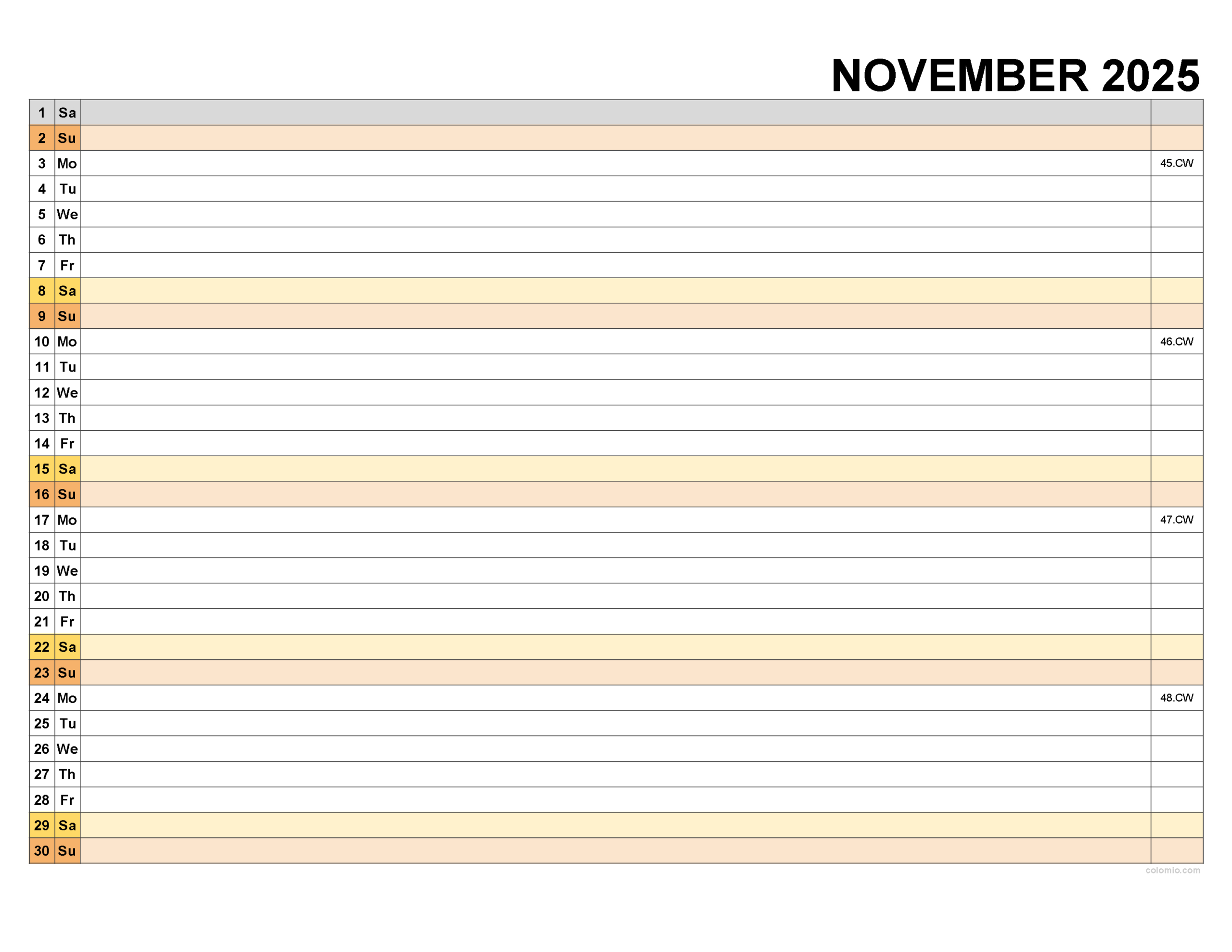 November 2025 Calendar | Free Printable Pdf, Xls And Png pertaining to November 2025 Calendar with Lines