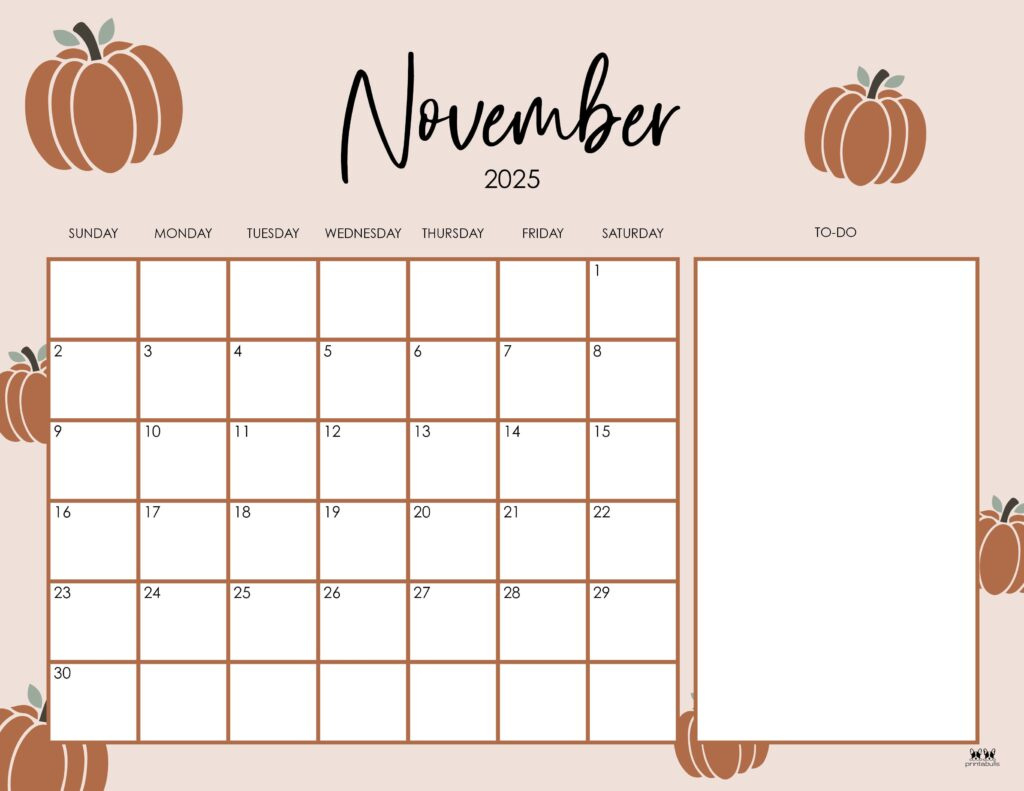 November 2025 Calendars - 107 Free Printables | Printabulls inside November 2025 Calendar Thanksgiving
